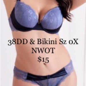 NWOT 38DD AM lilac lace & purple satin contour Demi bra w matching bikini sz 0X